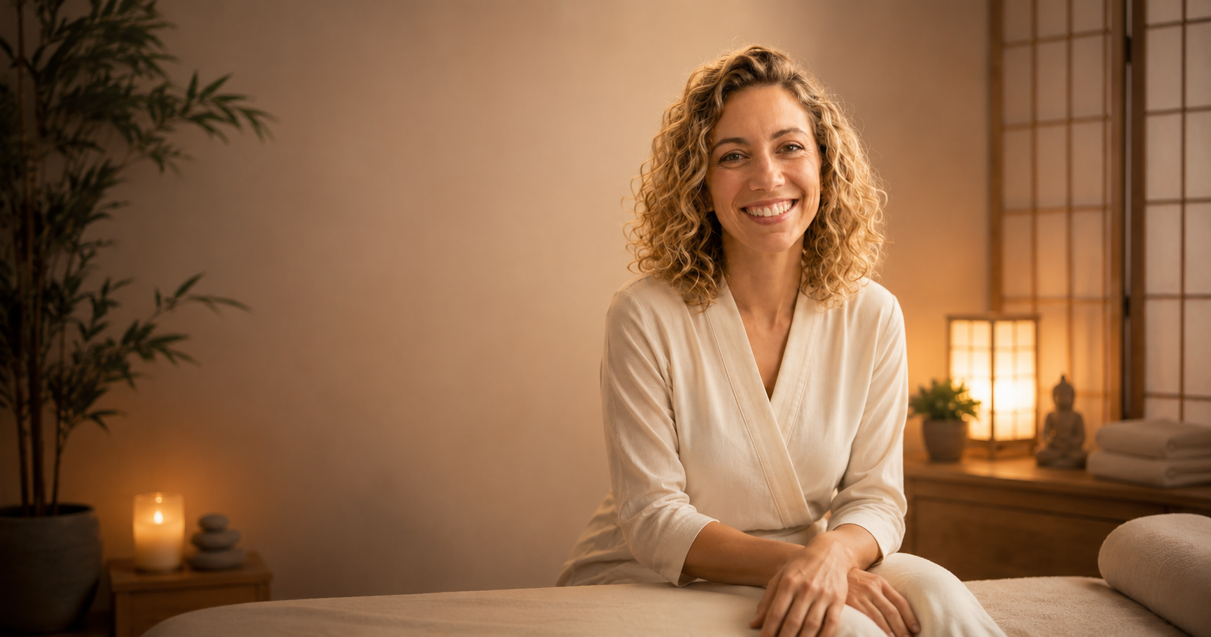 Bárbara Couto, especialista em Shiatsu, na sala de terapia